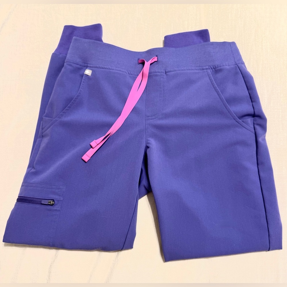 Figs Purple Scrub Pants with Pink Drawstring